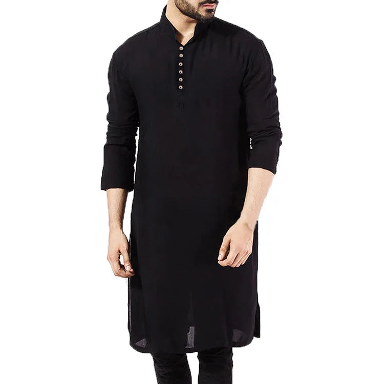 2021 Stylish Men Shirt Long Sleeve Mandarin Dress Islamic Chemise Robe Fashion Muslim Indian Shirts Clothes