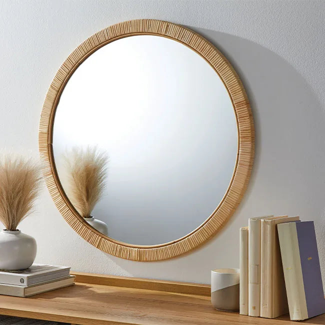 60cm Handcrafted Natural Rattan-Framed Large Wall Mirror Modern Simplistic Art Home Decorative Living Bathroom Dropshipping DDP