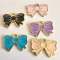 Enamel Bowknot Initial Pendants Gold Plated Bow Tie Dangle Charm for DIY Bracelet Necklace Jewelry Crafts Making Accessories
