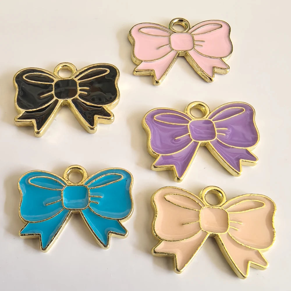 Enamel Bowknot Initial Pendants Gold Plated Bow Tie Dangle Charm for DIY Bracelet Necklace Jewelry Crafts Making Accessories