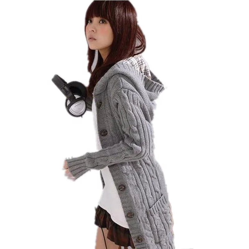 Korean Version of Women's Medium and Long Style Show Thin Plaid Sweater Cardigan Coat