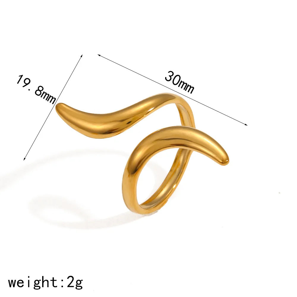 Resizable Streamline Shell Stars Women Fashion Jewelry Stainless Steel Rings 18k Gold Plated