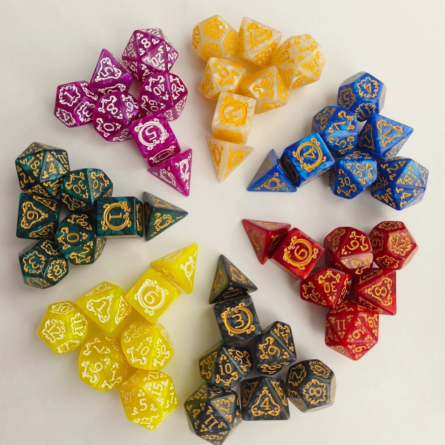 DND Wholesale Laser-Engraved Acrylic Color-Blend Polyhedral Dice Set for D&D Dungeons Dragons RPG Tabletop Gaming