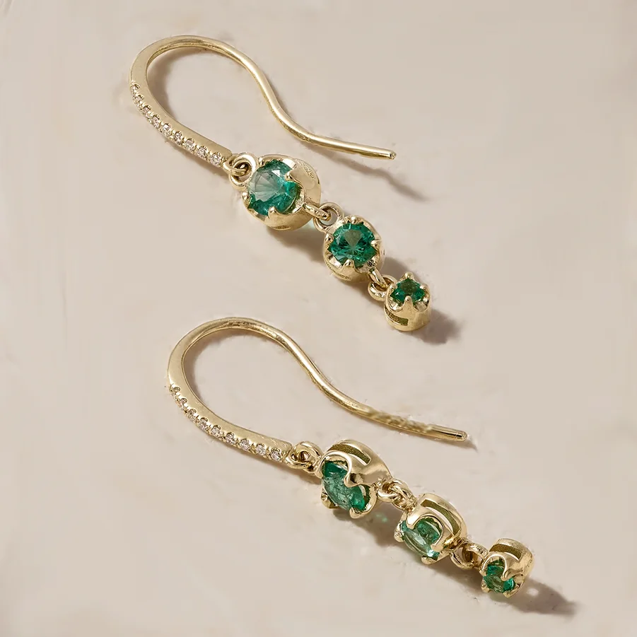 LOZRUNVE 925 Sterling Silver Luxury Zircon Emerald Clear Crystal Long Hanging Hook Earring Women