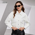 Womens Button Front Lambskin Leather Jacket Shacket - Casual Shirt With Bust Pocket Ladies Winter Jackets