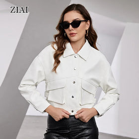 Womens Button Front Lambskin Leather Jacket Shacket - Casual Shirt With Bust Pocket Ladies Winter Jackets