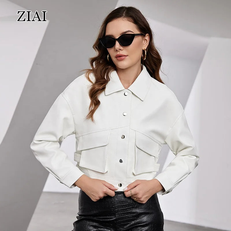 Womens Button Front Lambskin Leather Jacket Shacket - Casual Shirt With Bust Pocket Ladies Winter Jackets