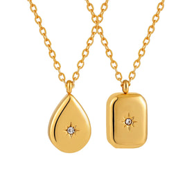 Yiwu DAICY Hot Sale Water Drop Necklace Titanium Steel Square Pendant Necklace with Diamond North Star Necklace for Women