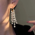 SC 2025 Dramatic Long Gold Sequined Tassel Earrings S925 Silver Needle Stud Earrings Gifts for Women
