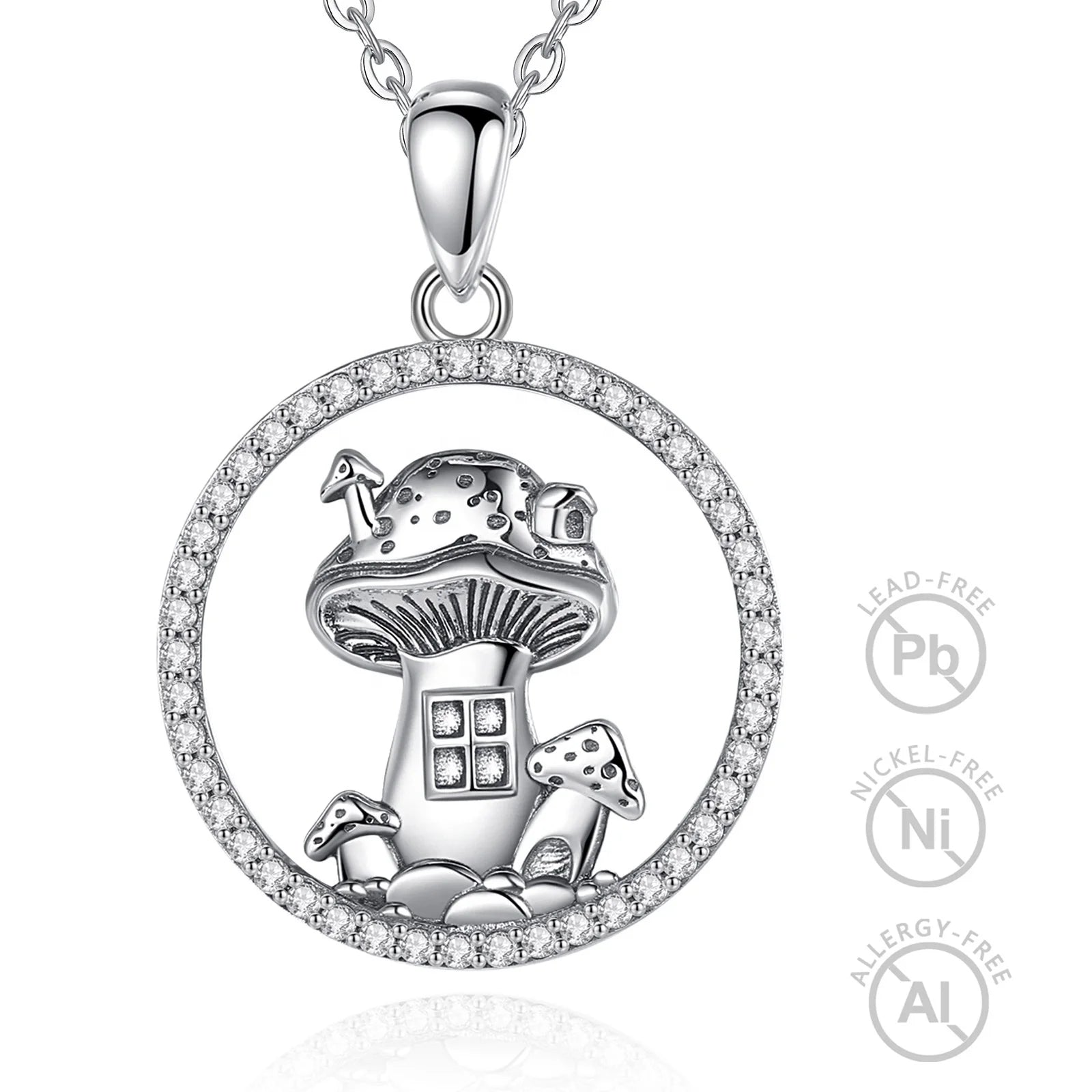Unique Design 925 Sterling Silver Little Mushroom House Wiccan Mushroom Pendant Necklace for Women or Men