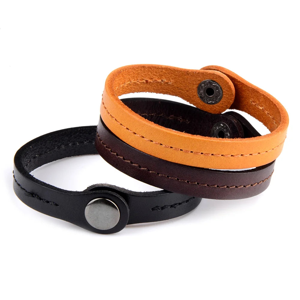 Wholesale Simple Genuine Leather Snap Button Bracelets Bangles for Gentlemen Jewelry