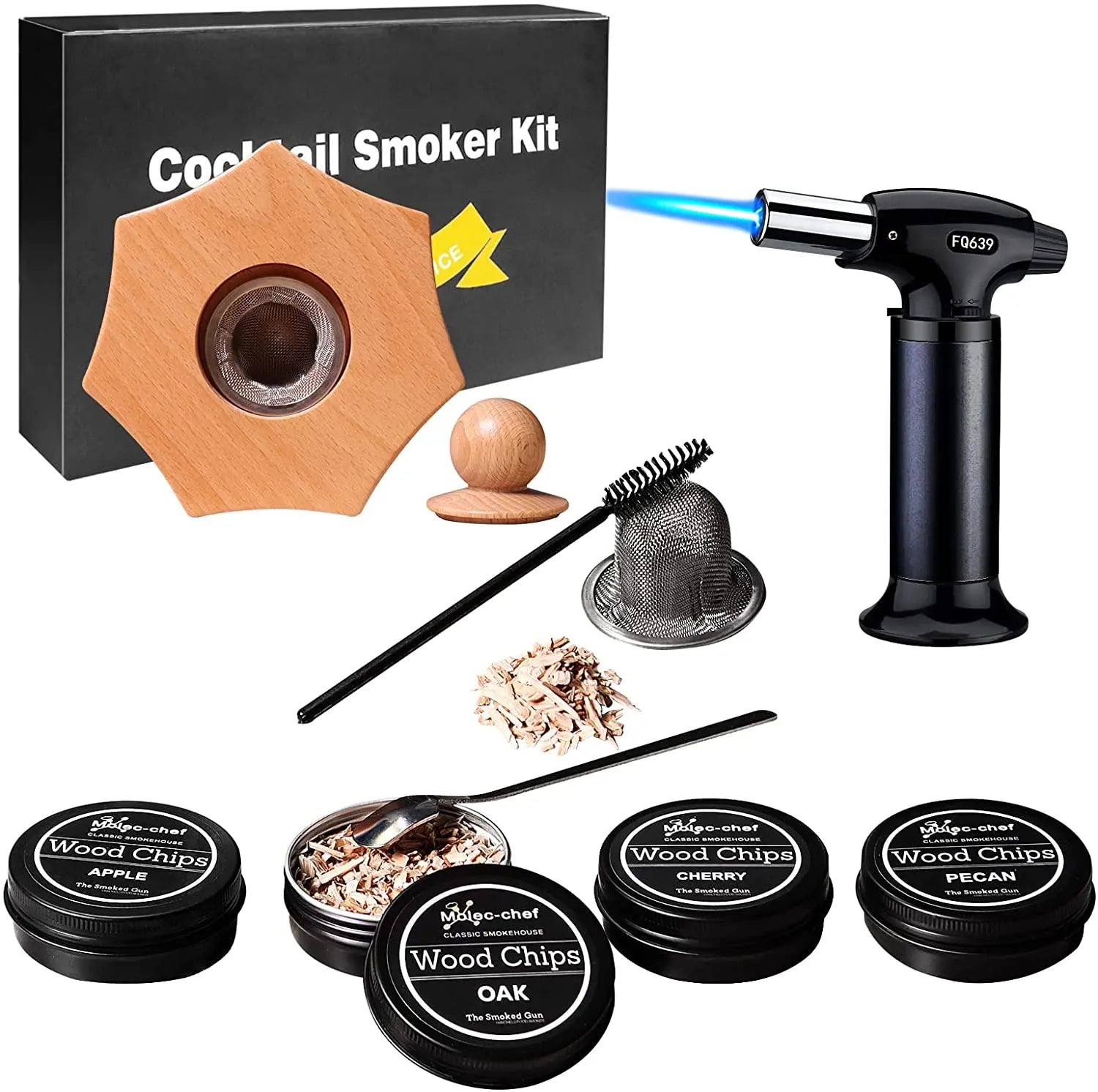 WEIBU 2023 NEW Smoker Kit Wooden bar Tools with Torch Whiskey Smoke Generator Smoker Gift Set for Father Friends