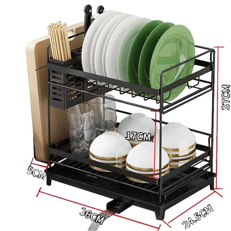 New 2 Tiers Standing Type Stainless Steel Dish and Bowl Drying Rack for Kitchen Islands & Carts
