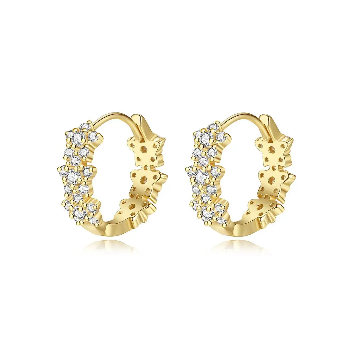 Hot Sale Jewelry Star Earrings Gold Plated CZ 925 Sterling Silver Small Hoop Earrings for Women Girls