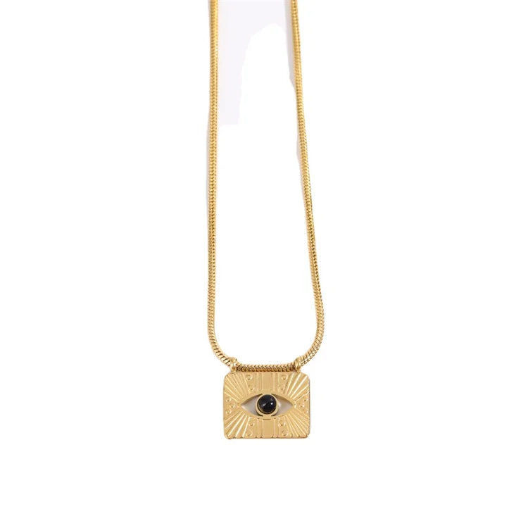 Non Tanish Gold Jewelry Stainless Steel Rectangle Eye Pendant Necklace