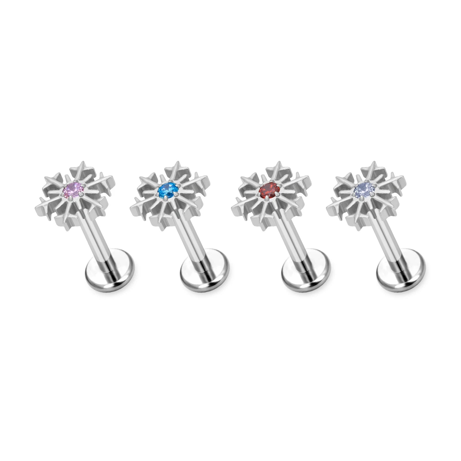 ASTM F136 Titanium 16G Ear Nose Studs Snow Flake Shaped Central CZ Earrings Labret Tragus Conch Helix Lobe Lip Piercing Jewelry