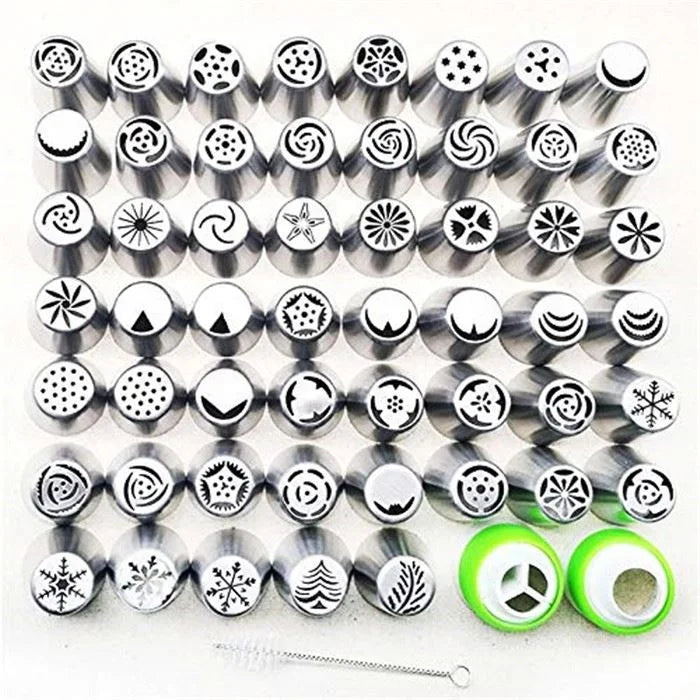 58pcs Decorating Tip Baking Tools Stainless Steel Russian Cake Icing Piping Nozzles