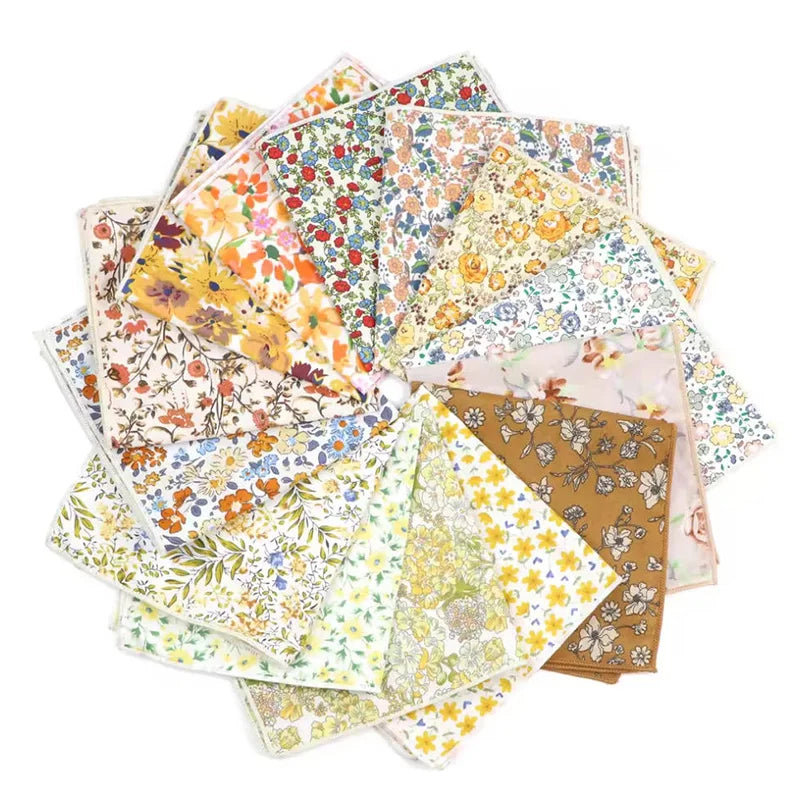 Hot New Floral Handkerchief 100% Cotton Hankie 25cm Women Men Wedding Party Daily Suit Pocket Square Gift Tuxedo Tie Accessory