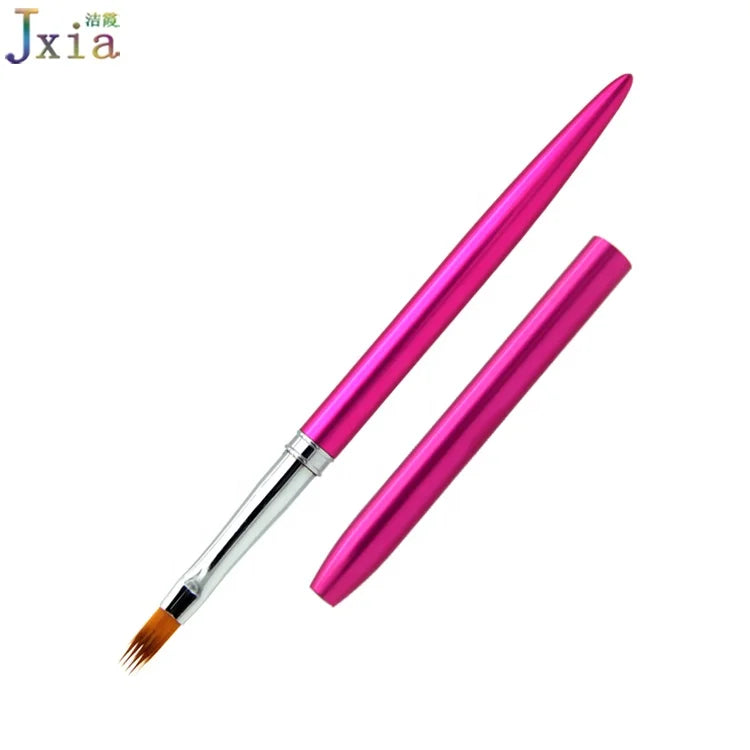 Private Label Rose Pink Metal Handle Nails Painting Tool Ombre Nail Art Brush