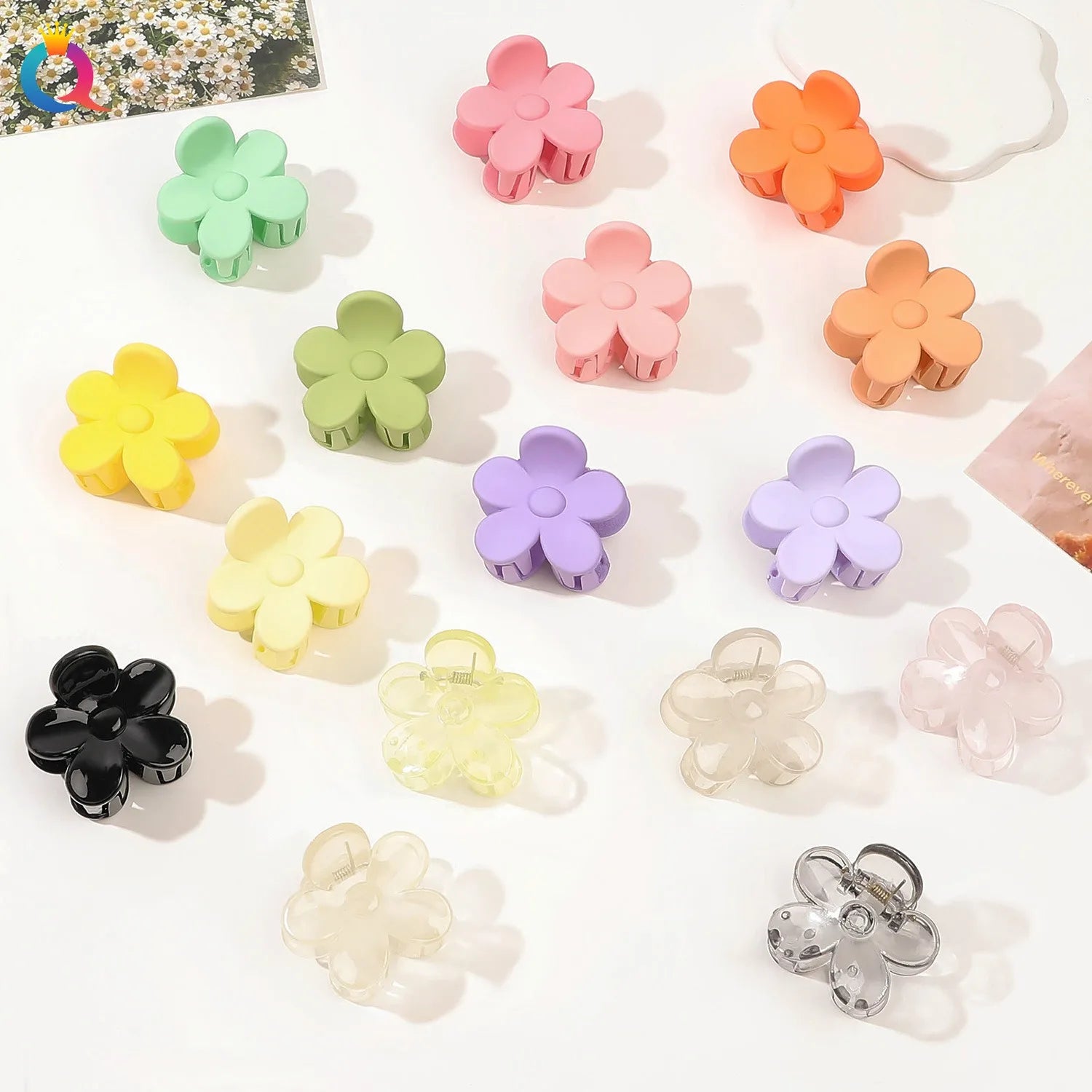 QIYUE Premium Women's Hair Accessories Small Five Petal Flower Hair Claw Clip Fringe Side Side Clip Made of Durable Plastic