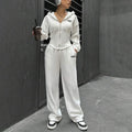 F230744 Custom Tracksuit Women 2 Pieces Zipper Turn-Down Collar Sweatshirt Jacket and Loose Jogger Sweatpants Women Hoodie Set