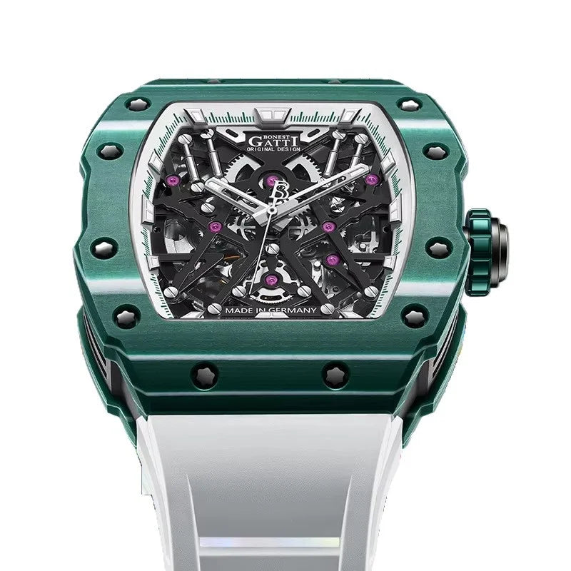 BONEST GATTI Mechanical Automatic Wrist Men Watch Fashion Brand Skeleton Strap Luxury Waterproof Stainless Steel
