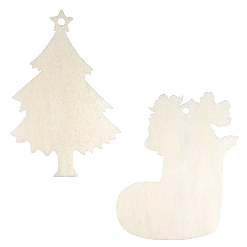 Tailai DIY Blank Unfinished Wood Ornament for Crafts Hanging Decorations Beige Christmas Tree