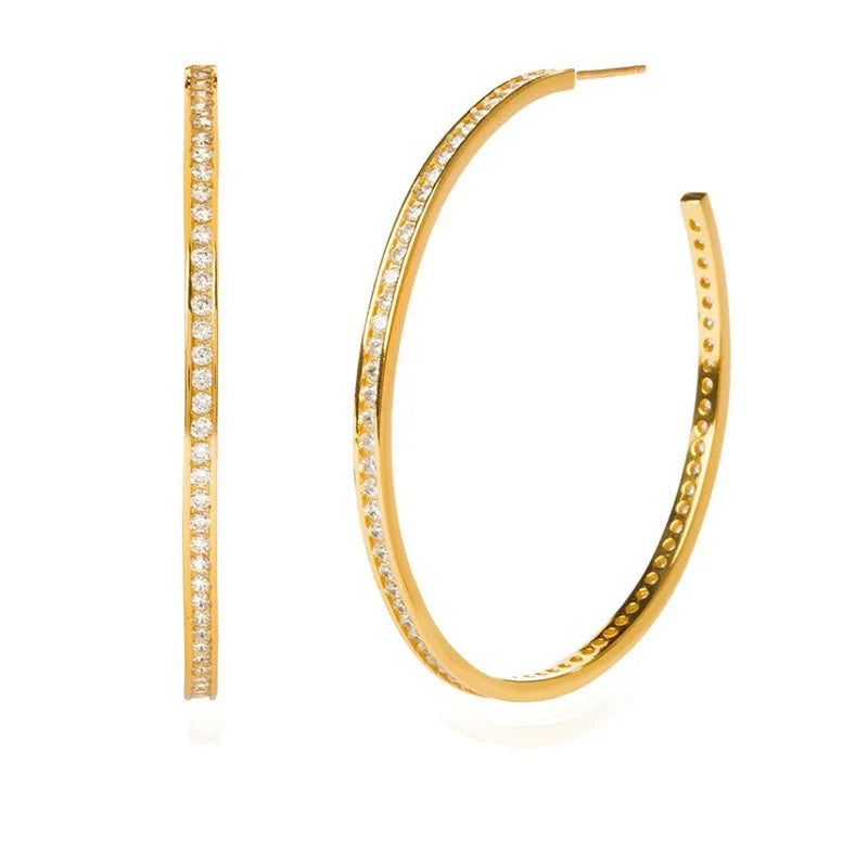 Trendy 50mm Large Hoop Earrings Big Thick Brass Hoop with Cubic Zirconia for Women