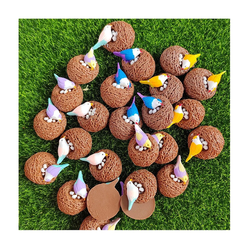 New Creative 100Pcs Artificial Birds Nest Crafts Resin Bird on Nest With Eggs for Fairy Garden Home Party Decoration Accessories