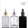 Transparent Frosted 15ml Matte Black 30ml 50ml-100ml Dropper Flask Flat Square Design for Face Cream Mascara Essential Oils