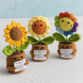 Popular Handmade Cross-Border Sunflower Rose Flower Ornaments Festival Woolen Crochet Knitted Potted Plant Positive