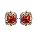 Charming Rhodium and Gold Plated 925 Silver Jewelry Natural Mandarin Garnet Stud Earrings for Women Birthday Gift
