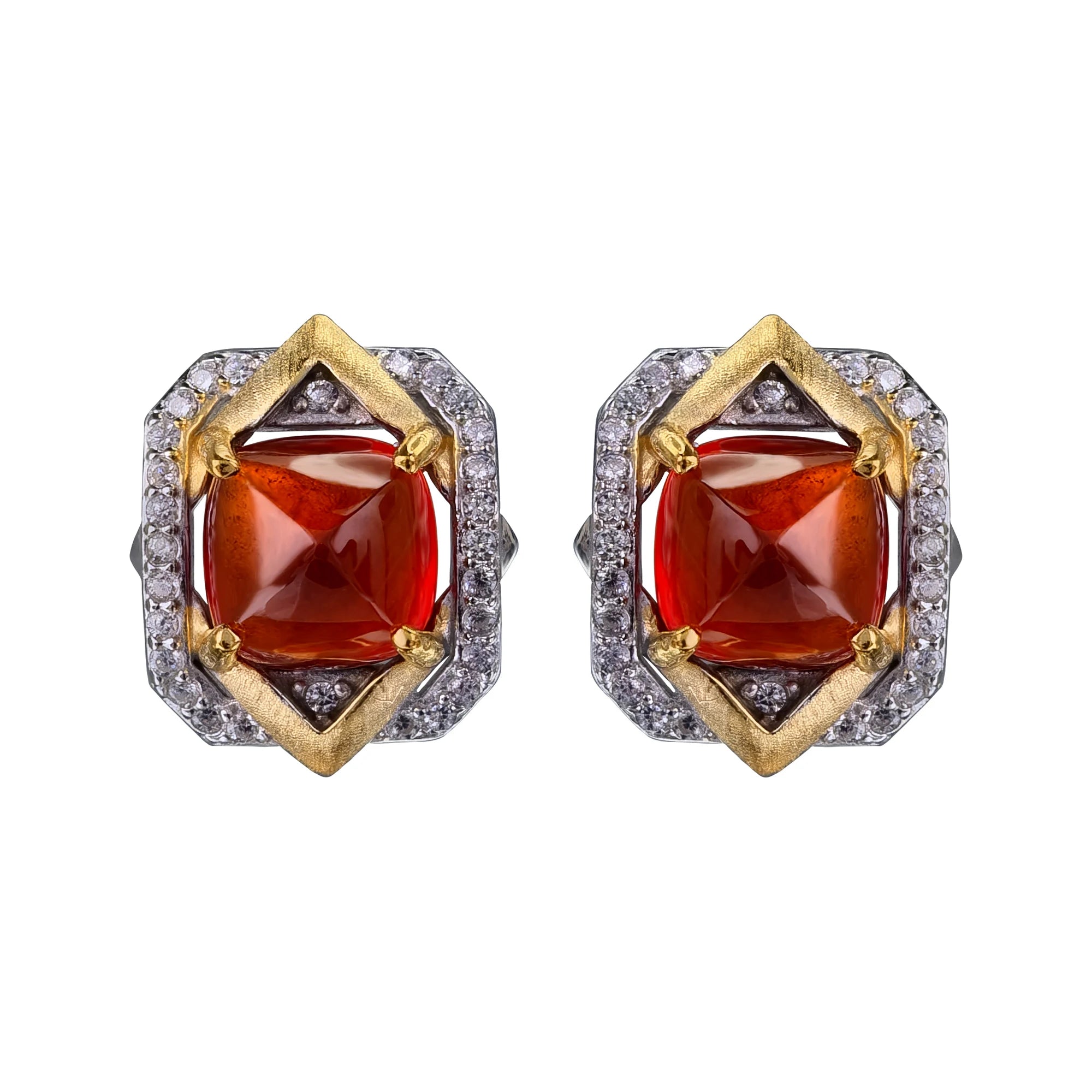 Charming Rhodium and Gold Plated 925 Silver Jewelry Natural Mandarin Garnet Stud Earrings for Women Birthday Gift
