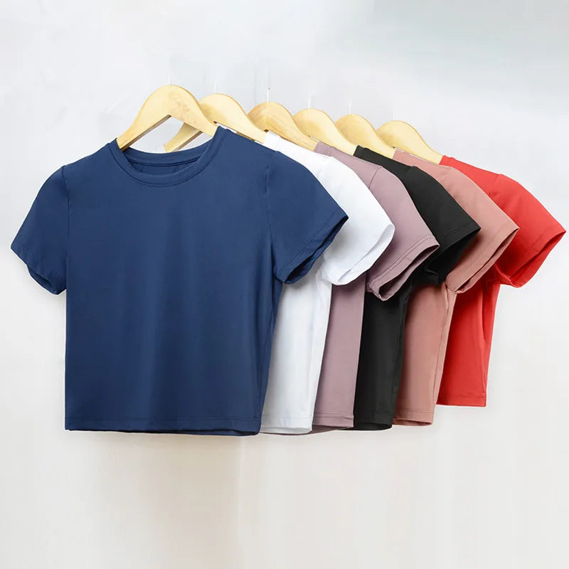 Custom Milk Silk Crop Tops Women T-shirt White Yoga Fitness Slim Fit Tshirt T Shirts Tshirt Ladies Crop Tees Shirts
