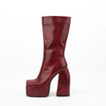 Newluhua Women's Side Zipper Mid-Calf Boots Platform Chunky Heel & Square Toe Snake PU Winter Boots Size 43