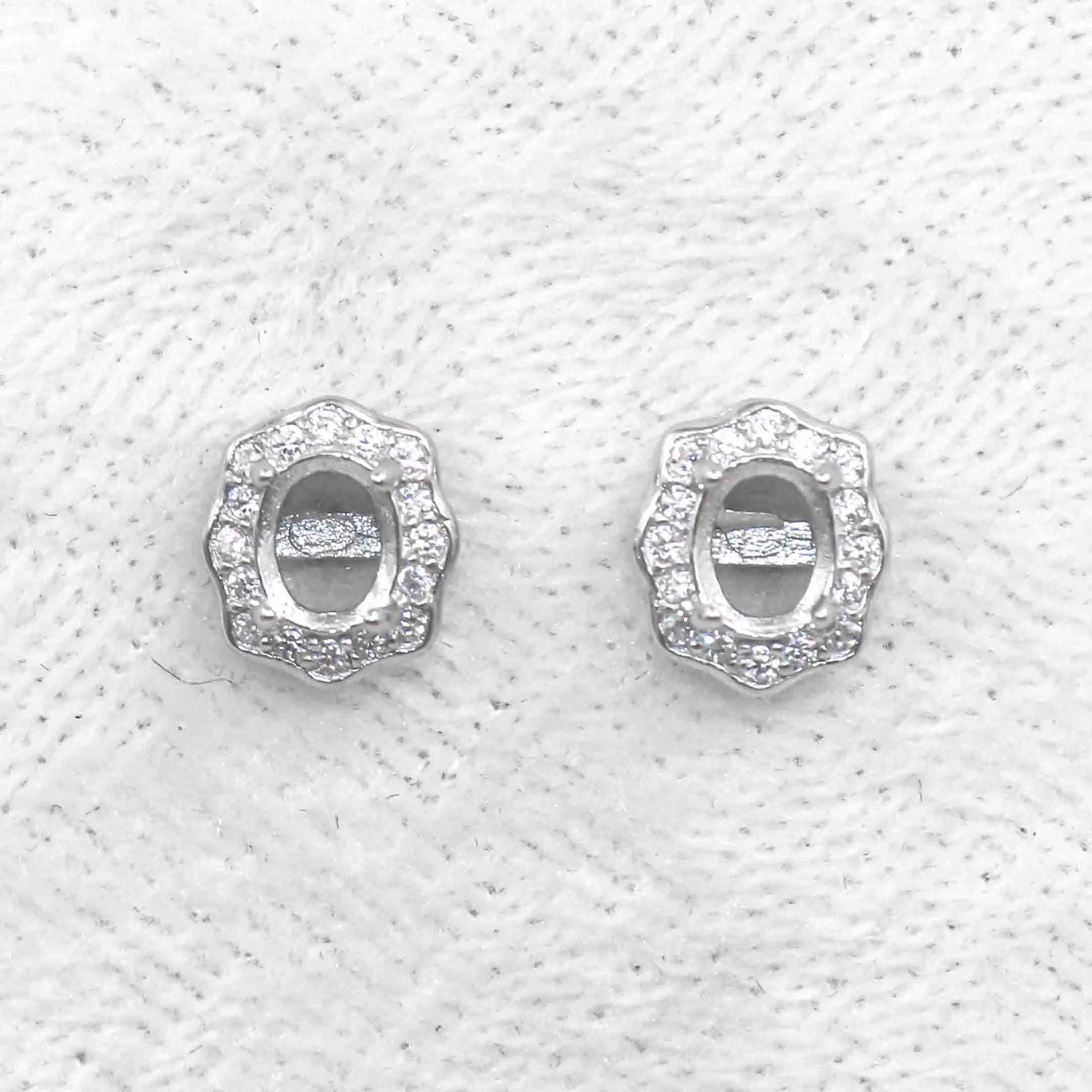 Sterling Silver 4*5mm Semi Mount Stud Earrings Empty Support Blank Claws Setting S925 Base Without Center Stone for DIY Inlay