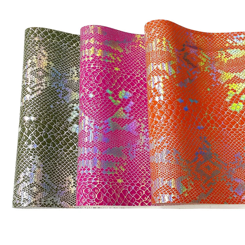 30cmx135cm Roll Holographic Snake Pattern Faux Leather Leatherette Fabric Synthetic Leather for  Making Bag Shoes Crafts