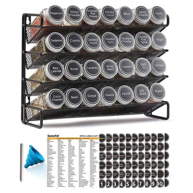 Wholesale Spice Bottle Organizer Rack Customized Black Four Layers Kitchen Shelf Wall Mounted Perforated Spice Rack Cabinet