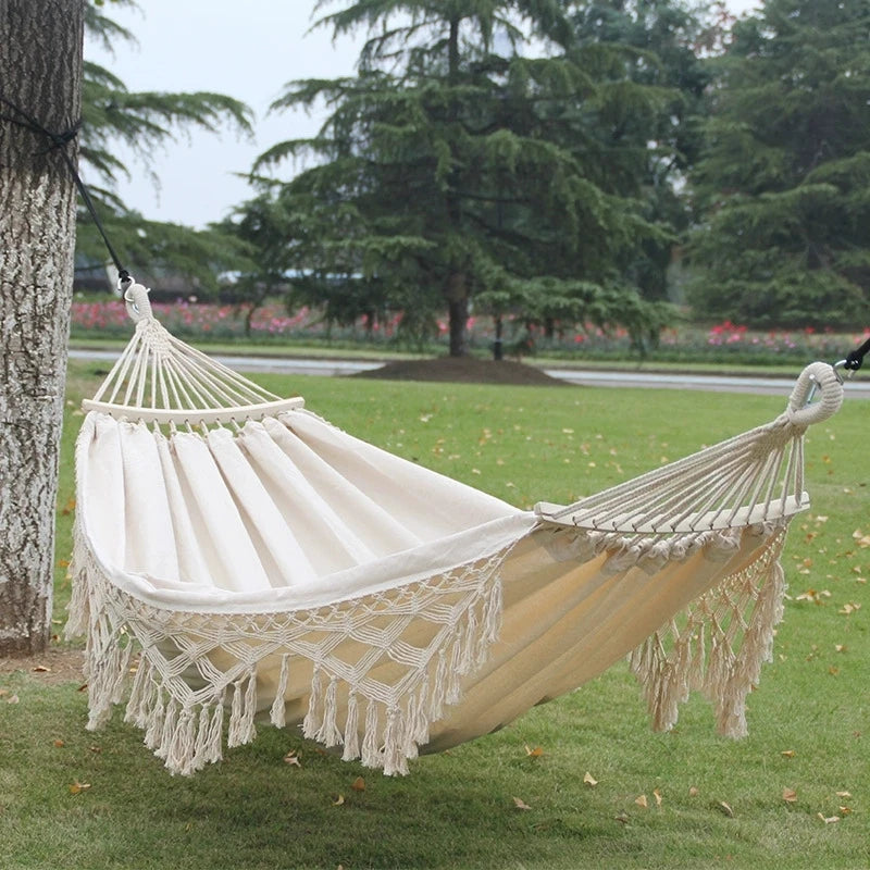 HA-017 Hammock Hanging Swing Tassel Hammocks Swing Bed for Backyard Canvas Double Hammock