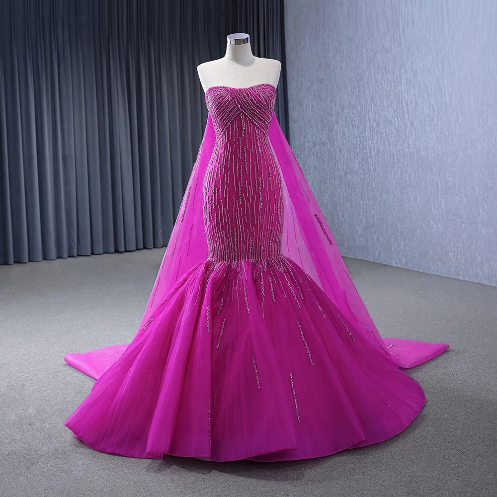 Jancember 241004 Elegant Strapless Sequins Beaded Purple Trumpet Mermaid Prom Party Dresses With Shawl