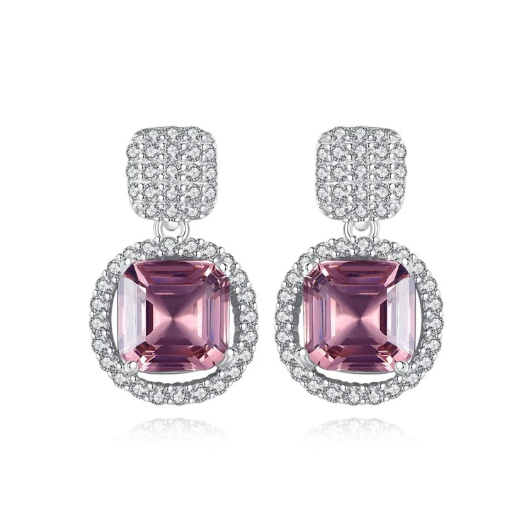 Fine Jewelry 925 Sterling Silver Square Shape CZ Diamond Earrings for Women
