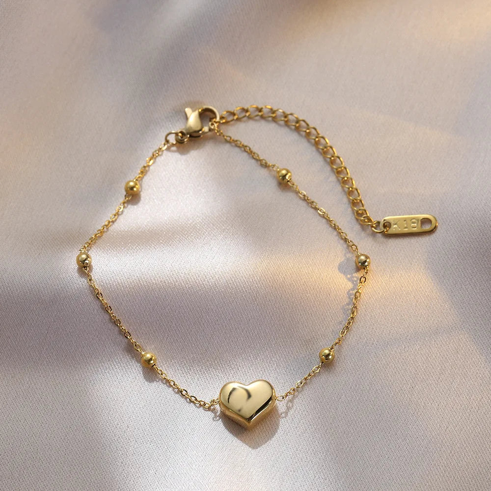 2023 Factory Supply 18K Gold Plated Stainless Steel Bead Chain Bracelets Fine Charm Bracelets Fashionable Charm Bracelets
