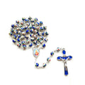 GT Trendy Religious Jewelry Blue Cloisonne Rose Flower Beads with Cross Pendant Christ Cross Rosary Necklace on Beaded Bracelet