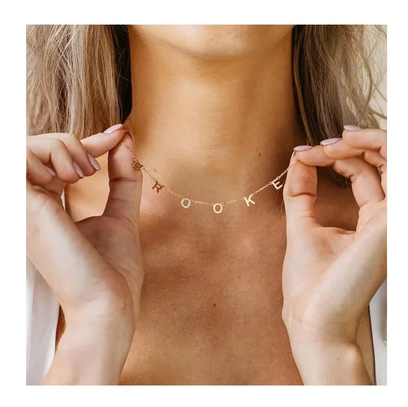EManco Customized Stainless Steel 2022 Necklace Chain Personalized Nameplate with Gold Plated Letter Engraving Trendy Style