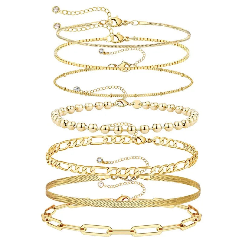Hot Selling Ankles Set in Europe and America Style Fashionable and Simple Chain Women's Fashion Jewelry Bracelet Set