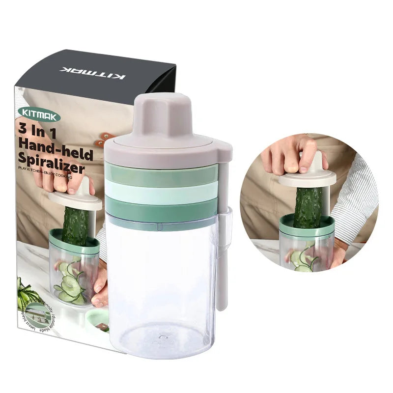 Vegetable Slicer 3 in 1 Stainless Steel Veggie Chopper Fruit Cutter Cheese Shredder Manual Spiral Shredder
