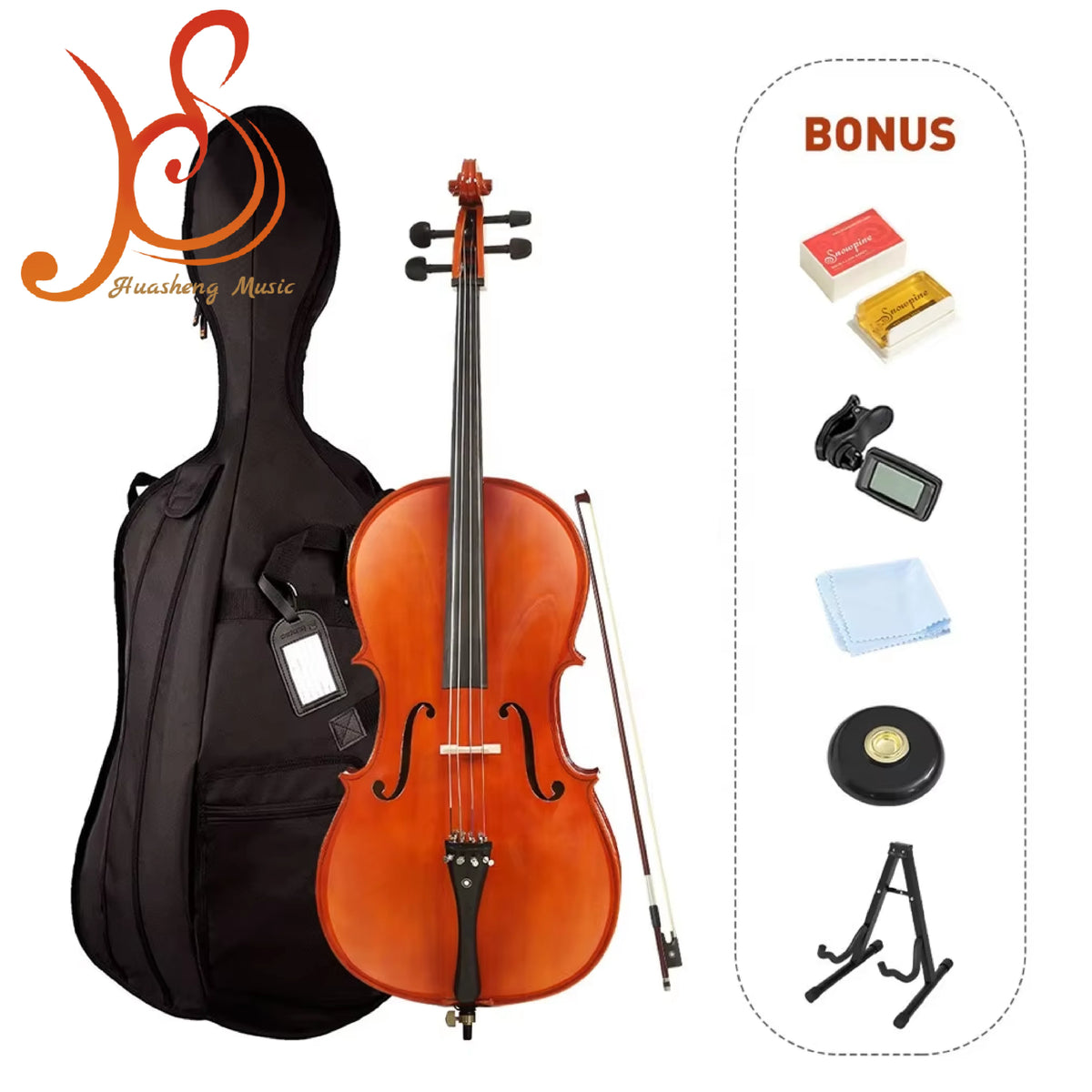 With Black Padded Soft Gig Bag Rosin Wholesale Good Quality Solid Spruce Wood Varnish Full Size 4/4 Cello 4/4 3/4 1/2 1/4 CN;JIA MegaBDM