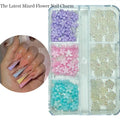 3D Resin Camellia White Rose Flower Design Nail Charms Mixed Steel Beads Kawaii Acrylic 3D Resin Nail Flowers