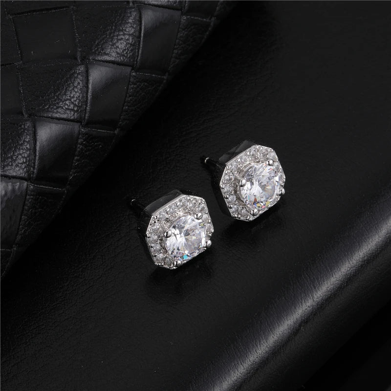S925 Sterling Silver Hip Hop 1Pair Iced Out Square Earring  AAA+ Bling CZ Stone Earrings for Men&Women Jewelry