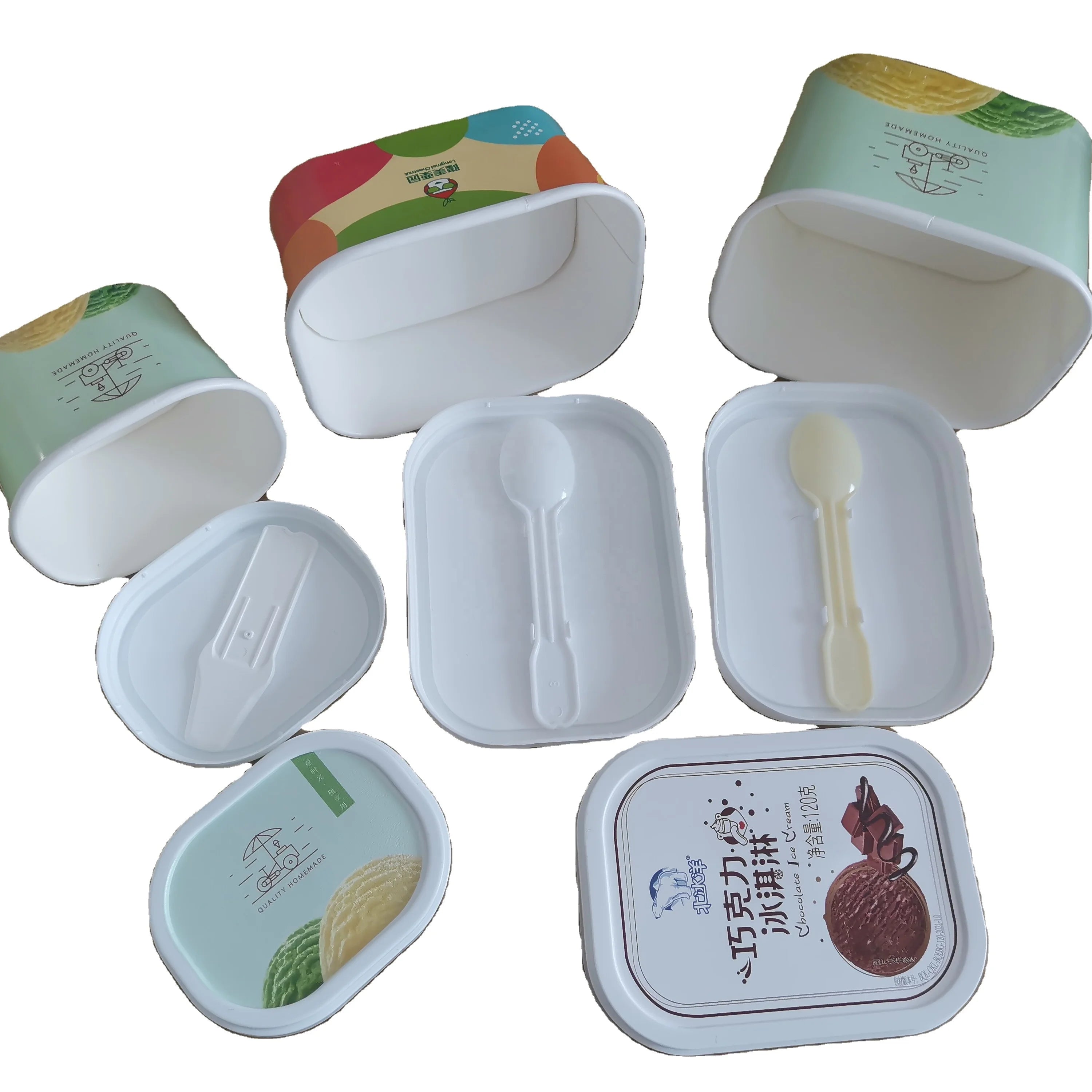 200ml 300ml 450ml Ice Cream Yogurt Container Oval Shape Ice Cream with Lid